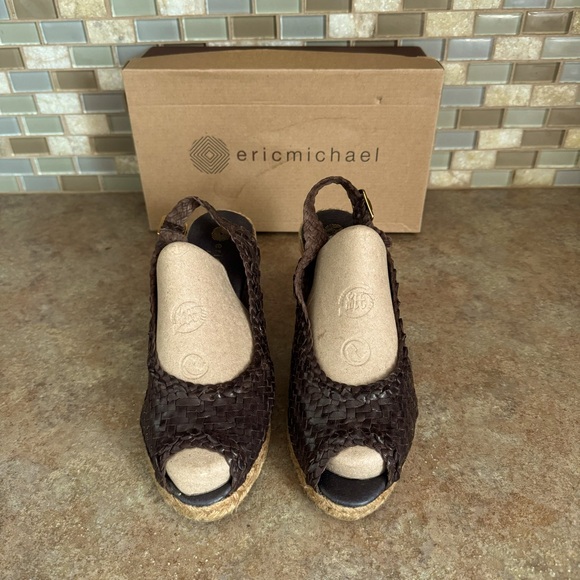 Eric Michael brown woven leather wedge jute espadrilles - Picture 2 of 6